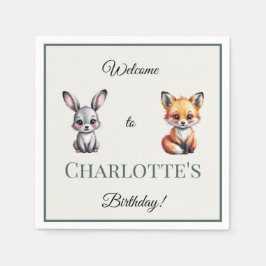 Servilleta De Papel Cumpleaños de Boho Woodland Bunny Fox Kid