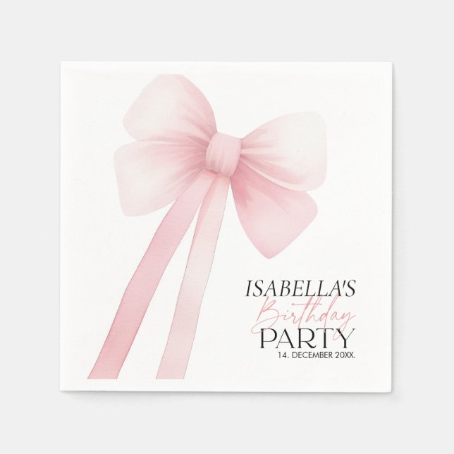Servilleta De Papel Cumpleaños de Bow Rosado (Anverso)