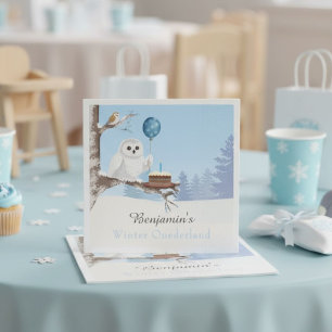 Servilleta De Papel Cumpleaños de búho nevado de invierno ONEdeland