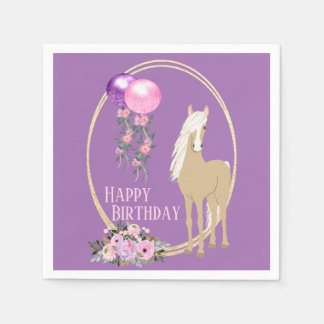 Servilleta De Papel Cumpleaños de caballo palomino bonito flores rosad