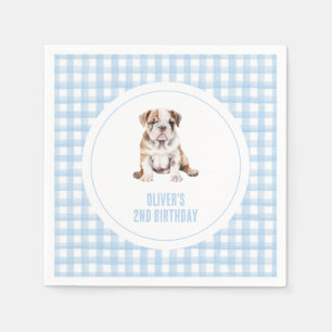 Servilleta De Papel Cumpleaños de cachorro bulldog preppy a cuadros