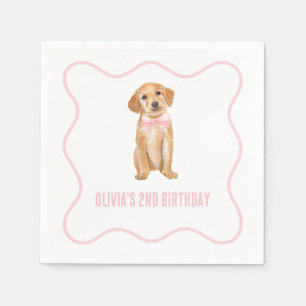 Servilleta De Papel Cumpleaños de cachorro con cuadros rosados preppy
