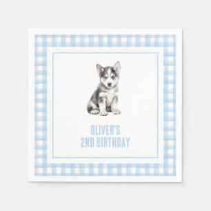 Servilleta De Papel Cumpleaños de cachorro husky preppy a cuadros