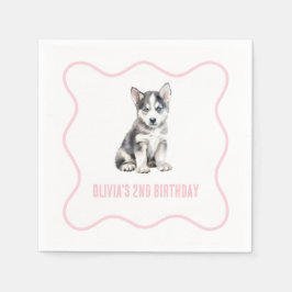 Servilleta De Papel Cumpleaños de cachorro husky preppy de cuadros ros