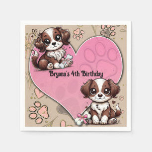 Servilleta De Papel Cumpleaños de cachorro marrón con pata y corazón r