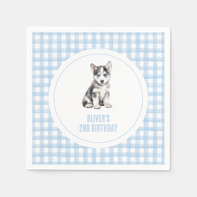 Servilleta De Papel Cumpleaños de cachorro preppy de cuadros (Anverso)