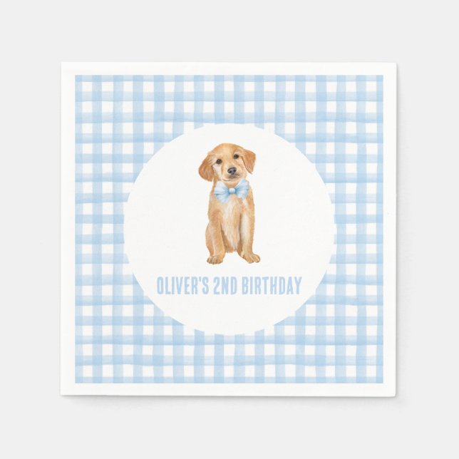 Servilleta De Papel Cumpleaños de cachorro preppy de cuadros (Anverso)