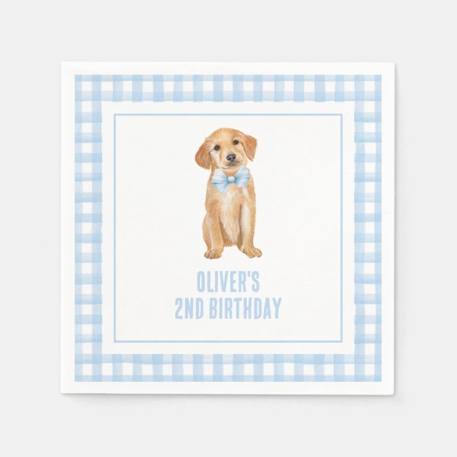 Servilleta De Papel Cumpleaños de cachorro preppy de cuadros (Anverso)