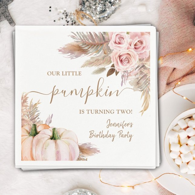 Servilleta De Papel Cumpleaños de Calabaza Boho Otoño Rosa Niña Otoño (Subido por el creador)