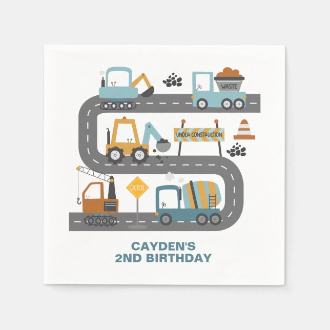 Servilleta De Papel Cumpleaños de Camión de Construcción (Anverso)
