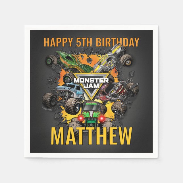 Servilleta De Papel Cumpleaños de camiones Monster Jam (Anverso)
