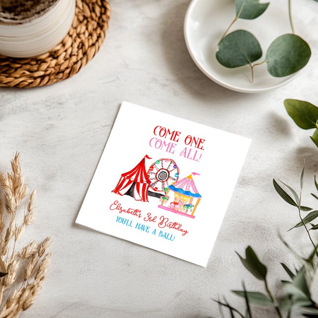 Servilleta De Papel Cumpleaños de Carnaval y Circo Dibujado a Mano Ado (Cute Hand Drawn Carnival Circus Birthday Napkins)