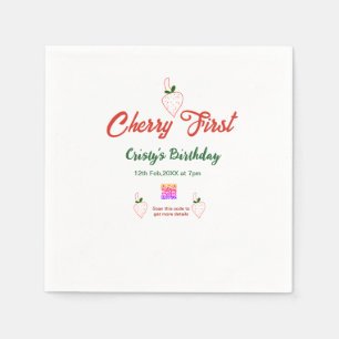 Servilleta De Papel cumpleaños de cereza primero rojo código qr negrit