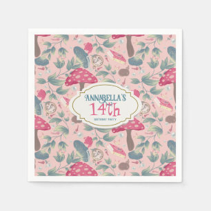 Servilleta De Papel Cumpleaños de champiñón cottagecore vintage rosa