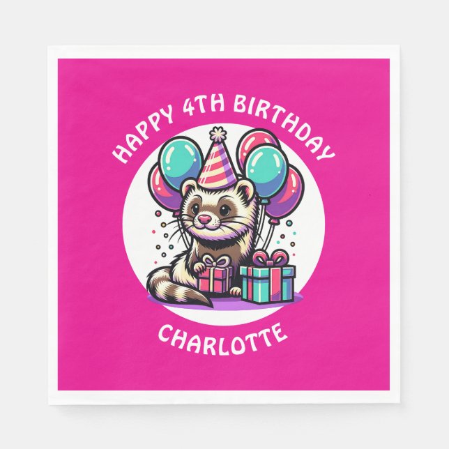 Servilleta De Papel Cumpleaños de Chica temática Cute Ferret (Anverso)