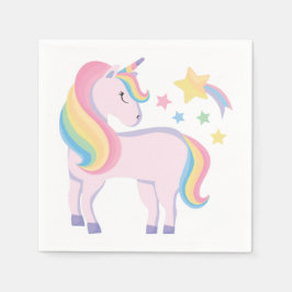Servilleta De Papel Cumpleaños de Chica unicornio mágico con estrellas