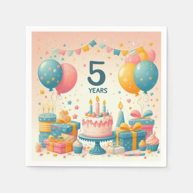 Servilleta De Papel cumpleaños de cinco años (Anverso)