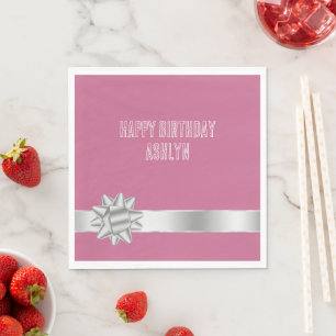 Servilleta De Papel Cumpleaños de Cinta de Cinta Glam de Plata Rosa