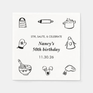 Servilleta De Papel Cumpleaños de Cocina Dibujado a Mano Chef Minimali