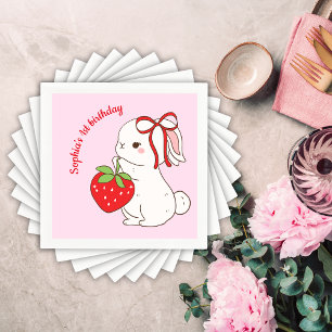 Servilleta De Papel Cumpleaños de conejito de fresa rosa