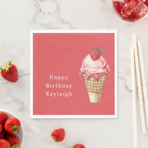 Servilleta De Papel Cumpleaños de Cono de Helado de Fresa