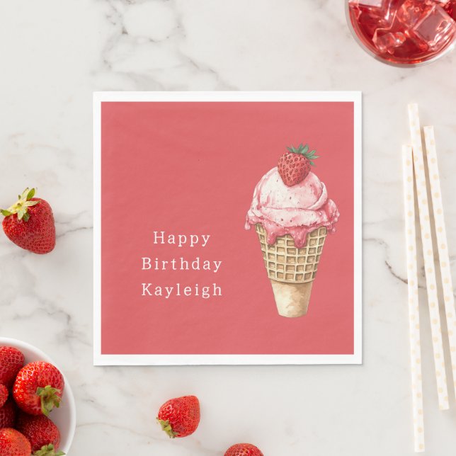Servilleta De Papel Cumpleaños de Cono de Helado de Fresa (In situ)