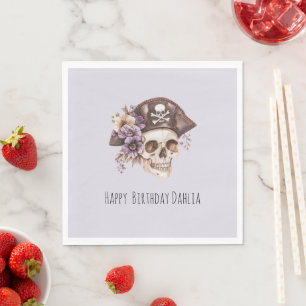 Servilleta De Papel Cumpleaños de cráneo floral bronceado púrpura