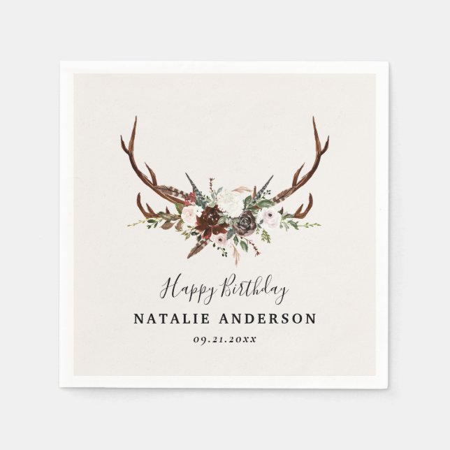 Servilleta De Papel Cumpleaños de cumpleaños de otoño botánico rústico (Anverso)