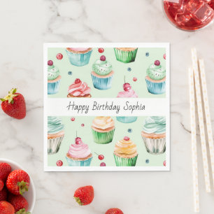 Servilleta De Papel Cumpleaños de Cupcakes de Melocotón Rosa Menta