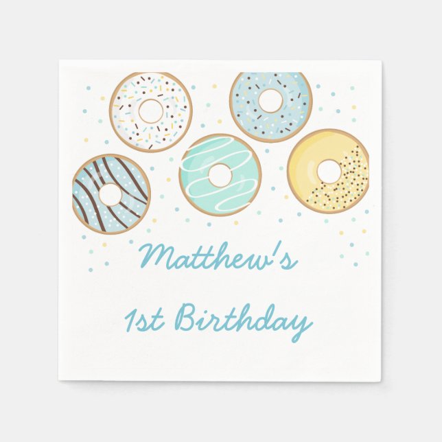 Servilleta De Papel Cumpleaños de Cute Blue Donut (Anverso)