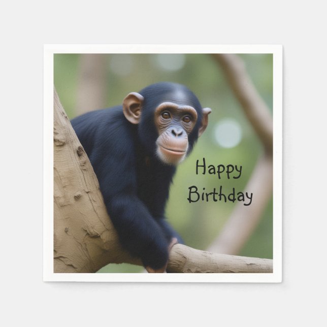 Servilleta De Papel Cumpleaños de Cute Chimpanzee (Anverso)