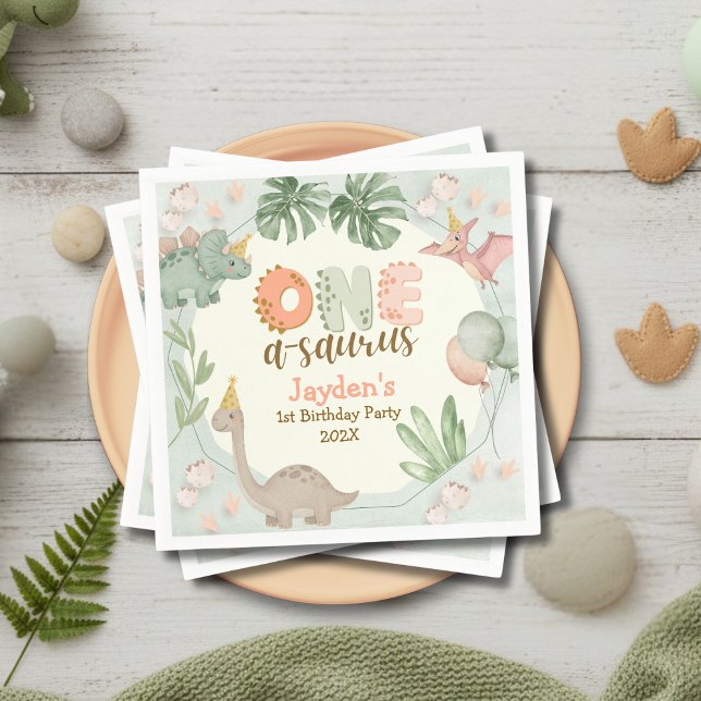 Servilleta De Papel Cumpleaños de Cute Pastel Verde Dinosaurio Uno A S (Subido por el creador)