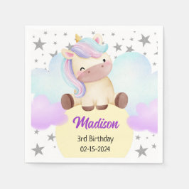 Servilleta De Papel Cumpleaños de Cute Unicorn y Silver Stars