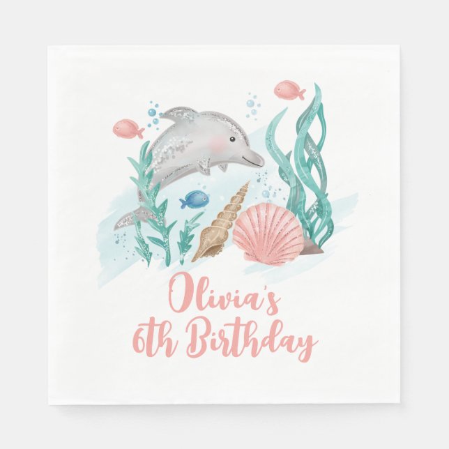 Servilleta De Papel Cumpleaños de delfín bajo el mar (Anverso)