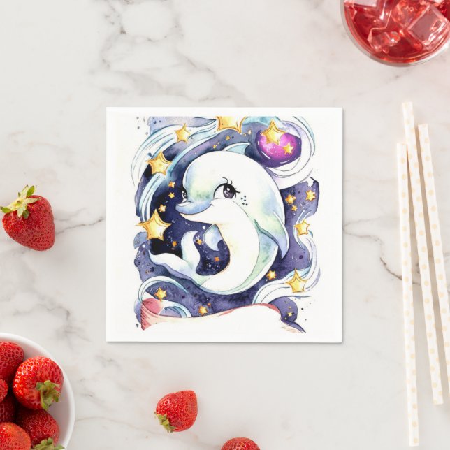 Servilleta De Papel Cumpleaños de delfín infantil nautical simple (In situ)