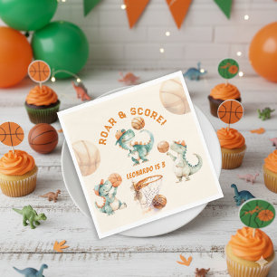 Servilleta De Papel Cumpleaños de Dino Boy de Baloncesto Rugir y Anota