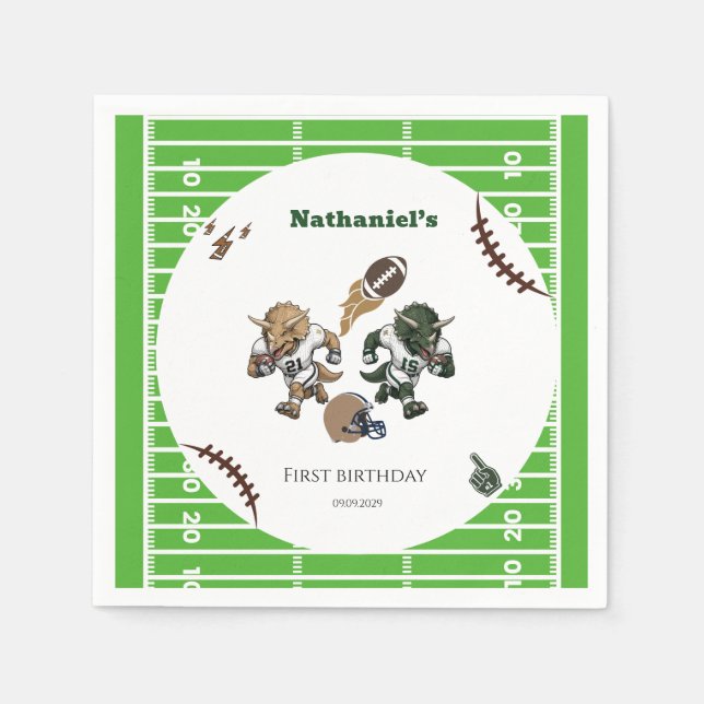 Servilleta De Papel Cumpleaños de dinosaurio de fútbol americano  (Anverso)