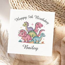 Servilleta De Papel Cumpleaños de dinosaurio de niñas rosadas