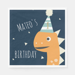 Servilleta De Papel Cumpleaños de Dinosaurio Naranja Agradecimiento Fi