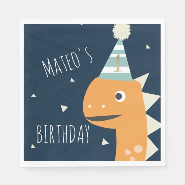 Servilleta De Papel Cumpleaños de Dinosaurio Naranja Agradecimiento Fi (Anverso)