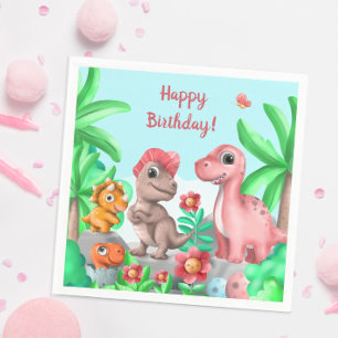 Servilleta De Papel Cumpleaños de dinosaurio para niñas