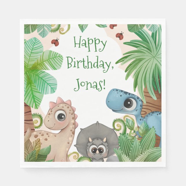 Servilleta De Papel Cumpleaños de Dinosaurios para Niños Personalizado (Anverso)