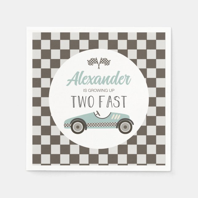 Servilleta De Papel Cumpleaños de dos coches de carreras azules rápido (Anverso)