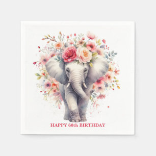 Servilleta De Papel Cumpleaños de elefante floral acuarela
