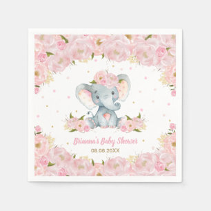Servilleta De Papel Cumpleaños de Elefante Floral Rosa Pálido para Bab