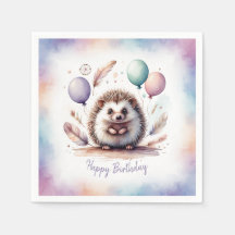 Cumpleaños de erizo con globos en acuarela adorabl