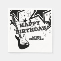 Cumpleaños de estrella de rock guitarra negra blan