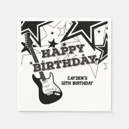 Servilleta De Papel Cumpleaños de estrella de rock guitarra negra blan