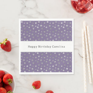 Servilleta De Papel Cumpleaños de Estrellas de Plata Purpura
