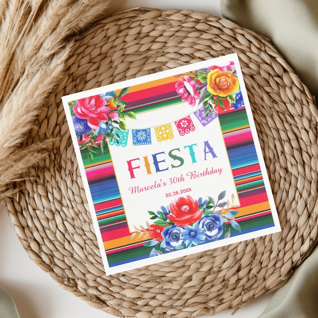 Servilleta De Papel Cumpleaños de Fiesta Floral y Serape Mexicano Colo (Subido por el creador)